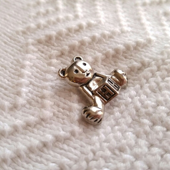 Tiny bear brooch Letter H baby block silver tone teddy alphabet initial monogram - Picture 3 of 4